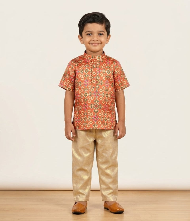 Shreyan - Rust Kurta Shirt & Pant Set