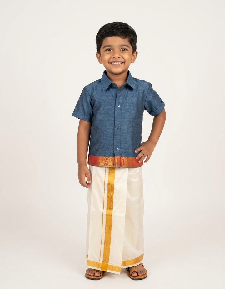 Dharshan - Teal Shirt & Vesti Set