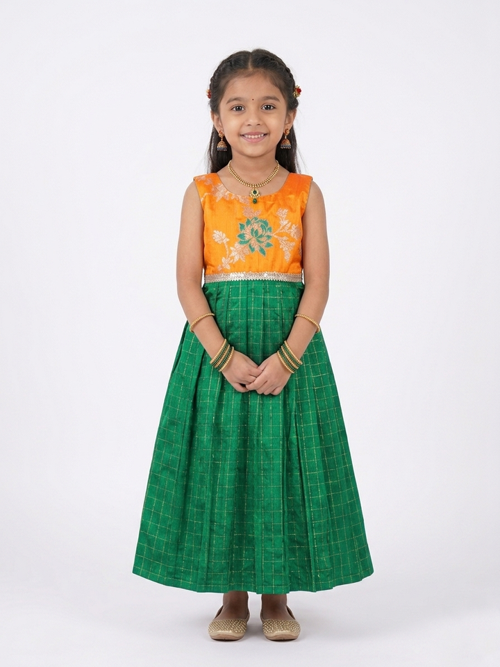 Lavanya - Mustard Green Frock Minipattu
