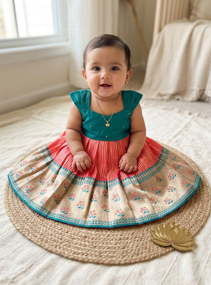 Sanu -Teal Red Frock Minipattu