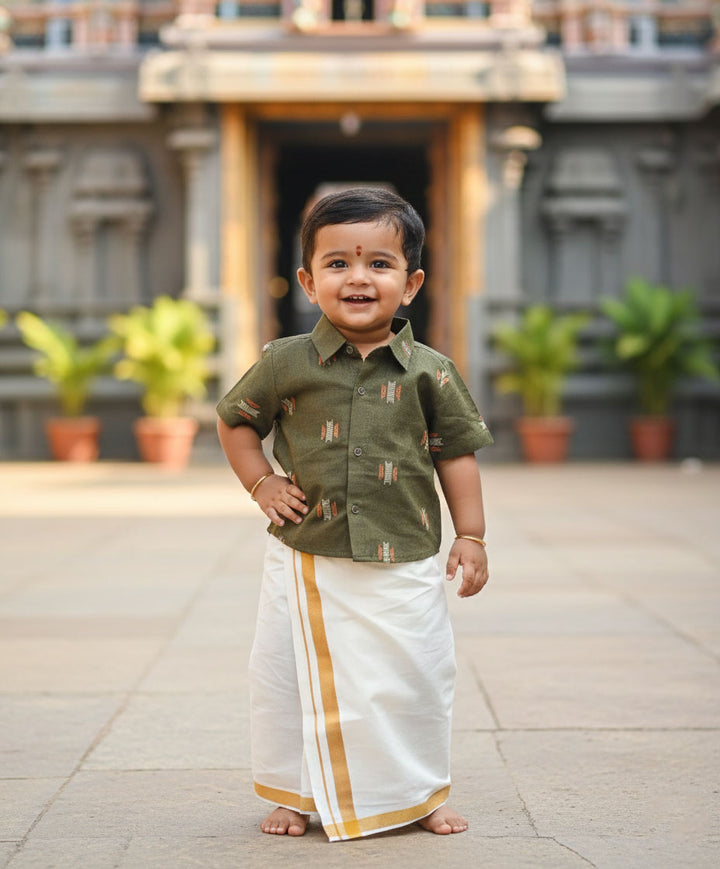 Aditya - Olive Green Shirt & Dhothi Set
