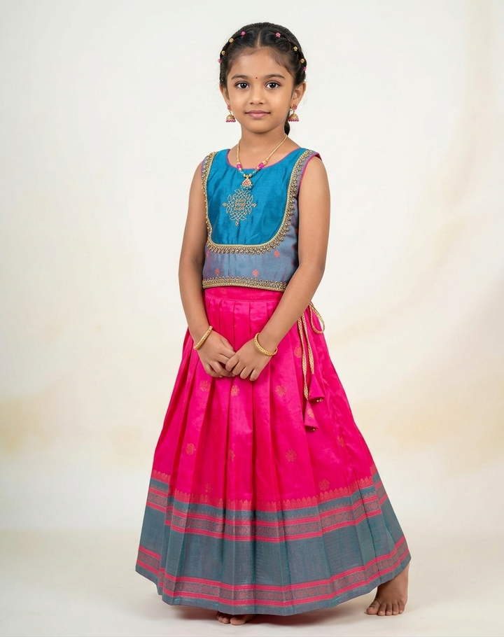 Namratha - Teal Hot Pink Designer Minipattu