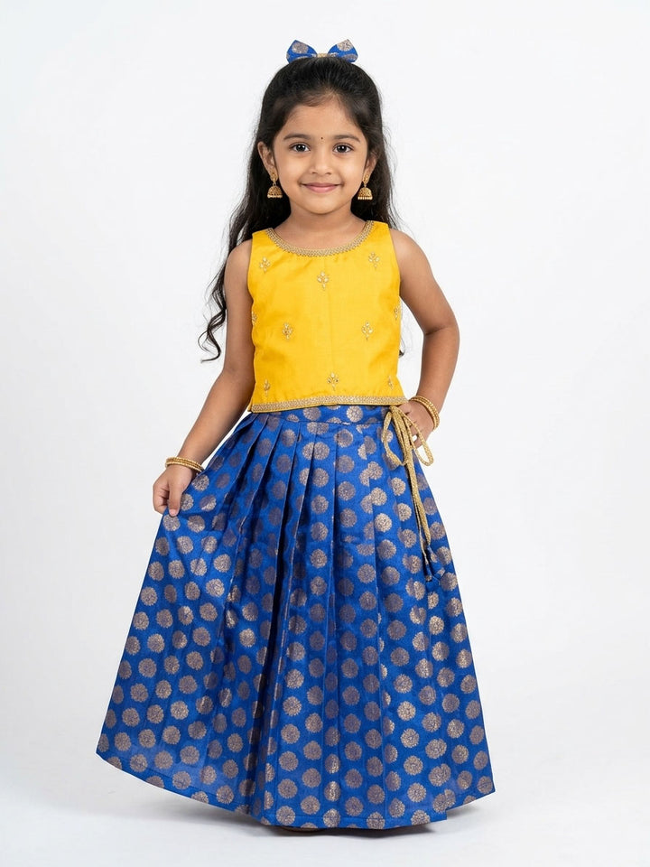 Reena - Yellow Royal Blue Designer Minipattu