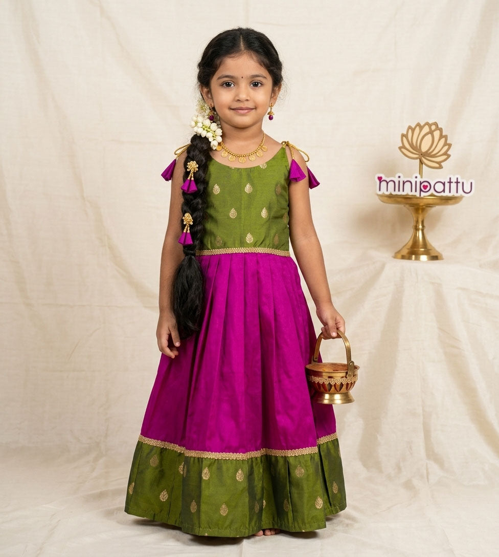 Navy - Green Magenta Butta Frock