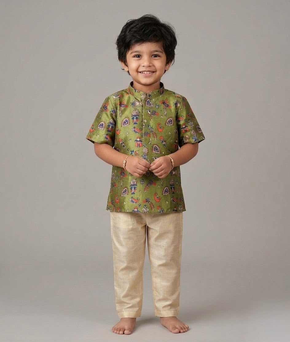 Shreyan - Green Kurta Shirt & Pant Set