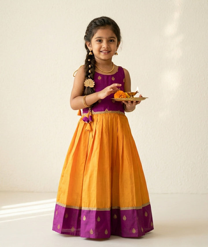 Navya - Magenta Mustard Yellow Butta Frock
