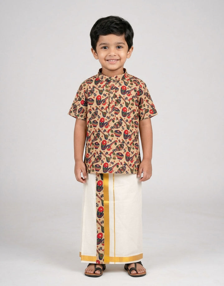 Kavin - Beige Kurta Shirt & Vesti Set