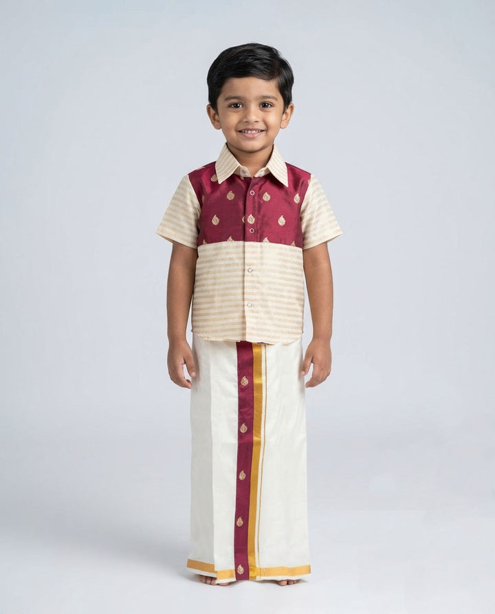 Abimanyu - Burgundy Shirt & Vesti Set