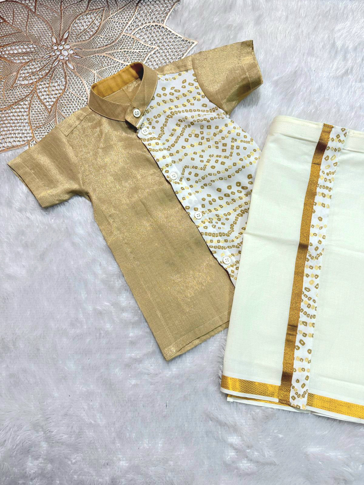 Dhruv - White Bandhini Shirt & Dhothi Set
