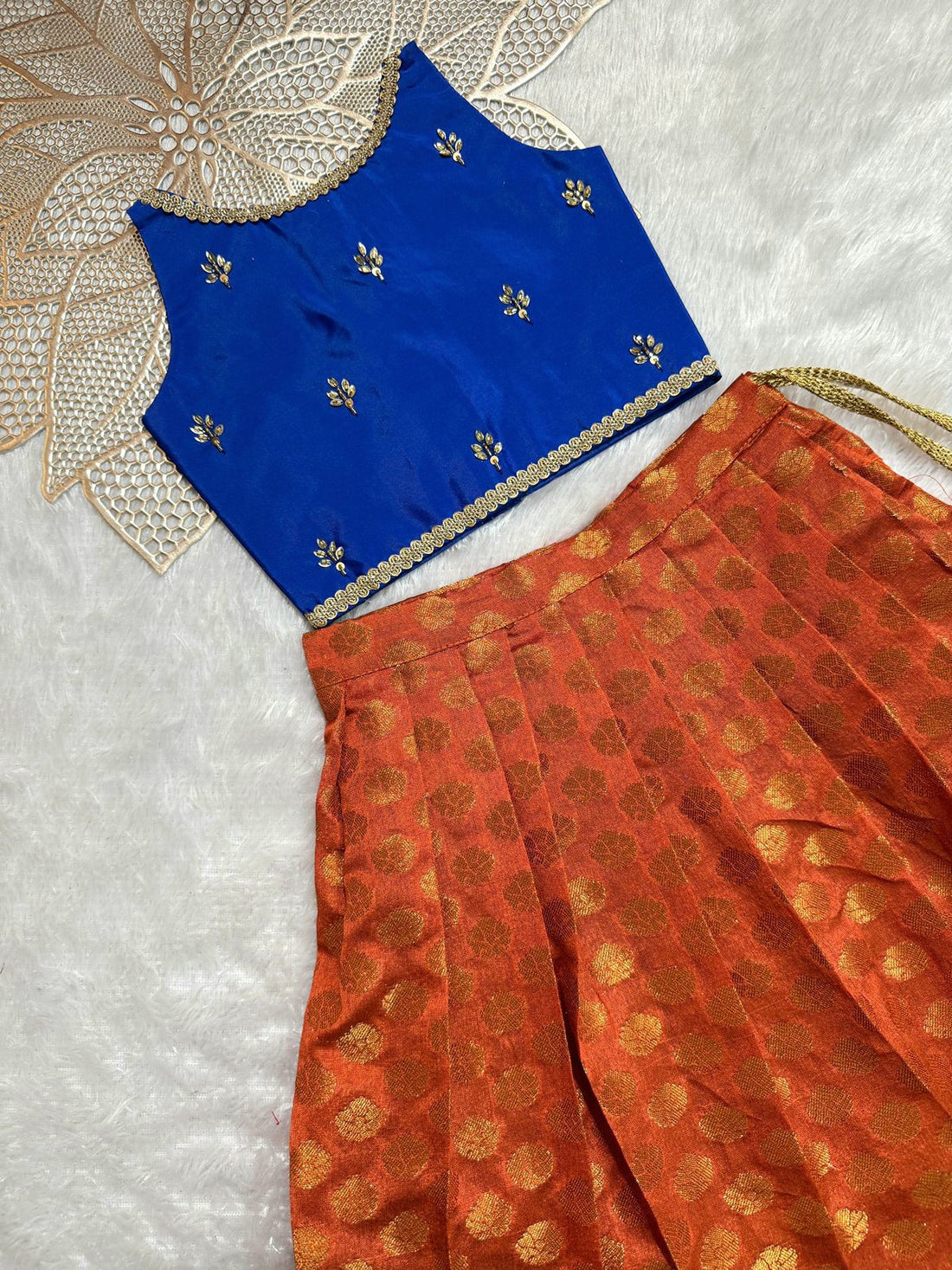 Reena - Royal Blue Rust Designer Minipattu