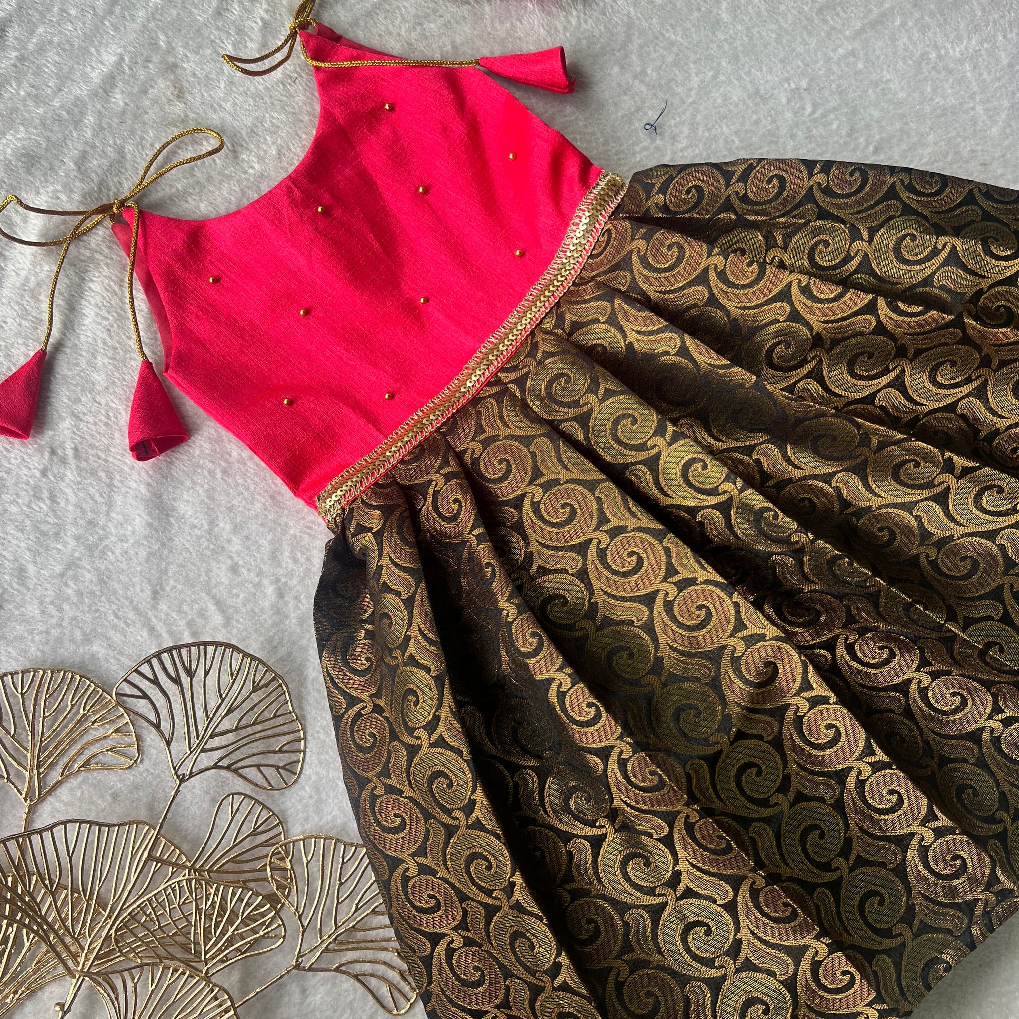 Neha - Pink Black Frock Minipattu