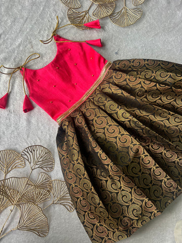 Neha - Pink Black Frock Minipattu