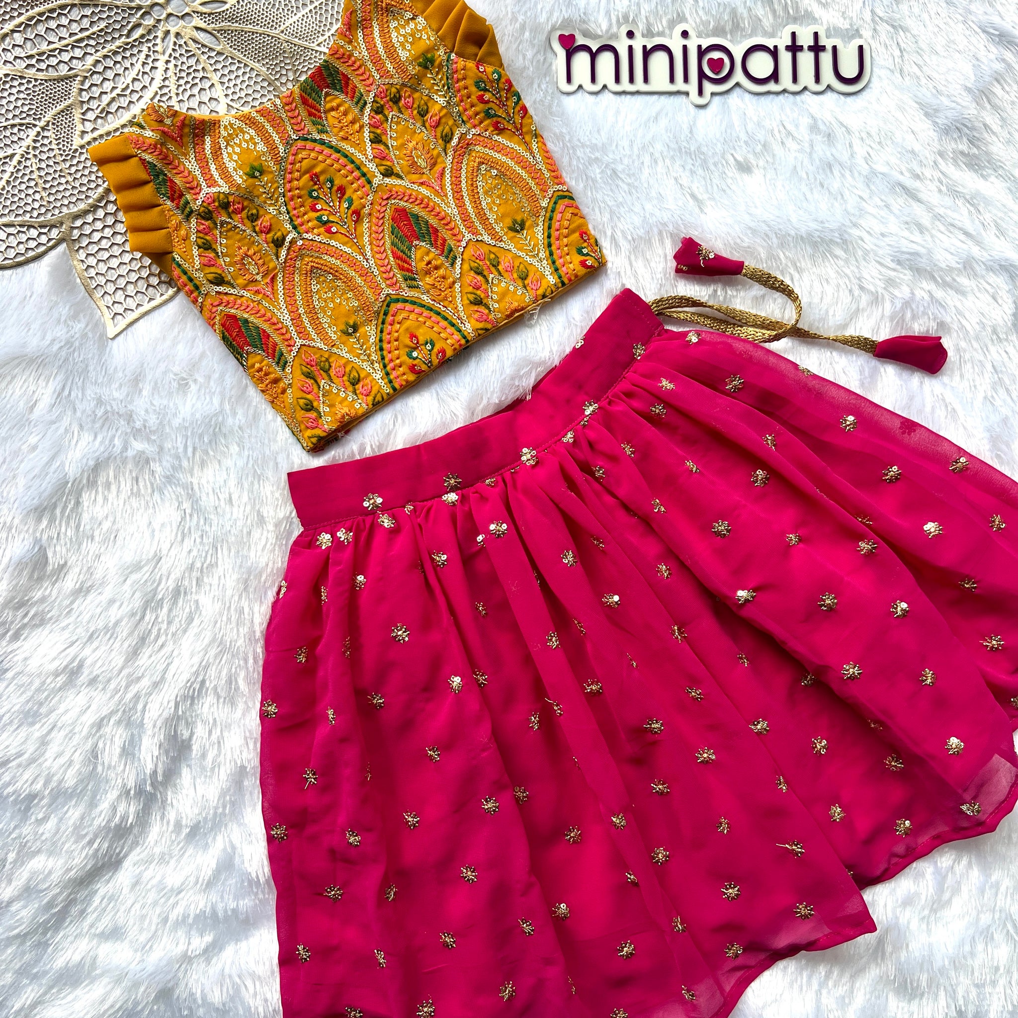 Anamika - Mustard Yellow Pink Designer Minipattu