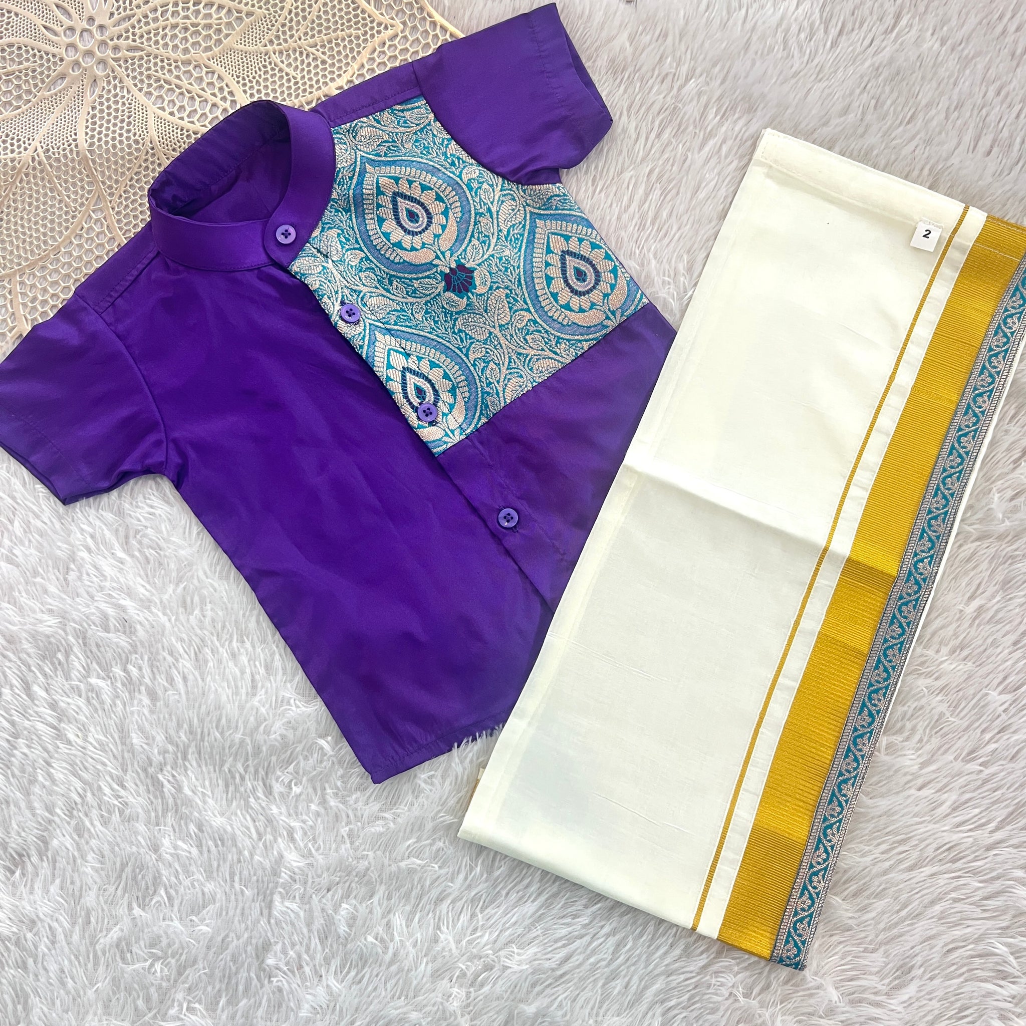 Atharva - Voilet Blue Shirt & Dhothi Set