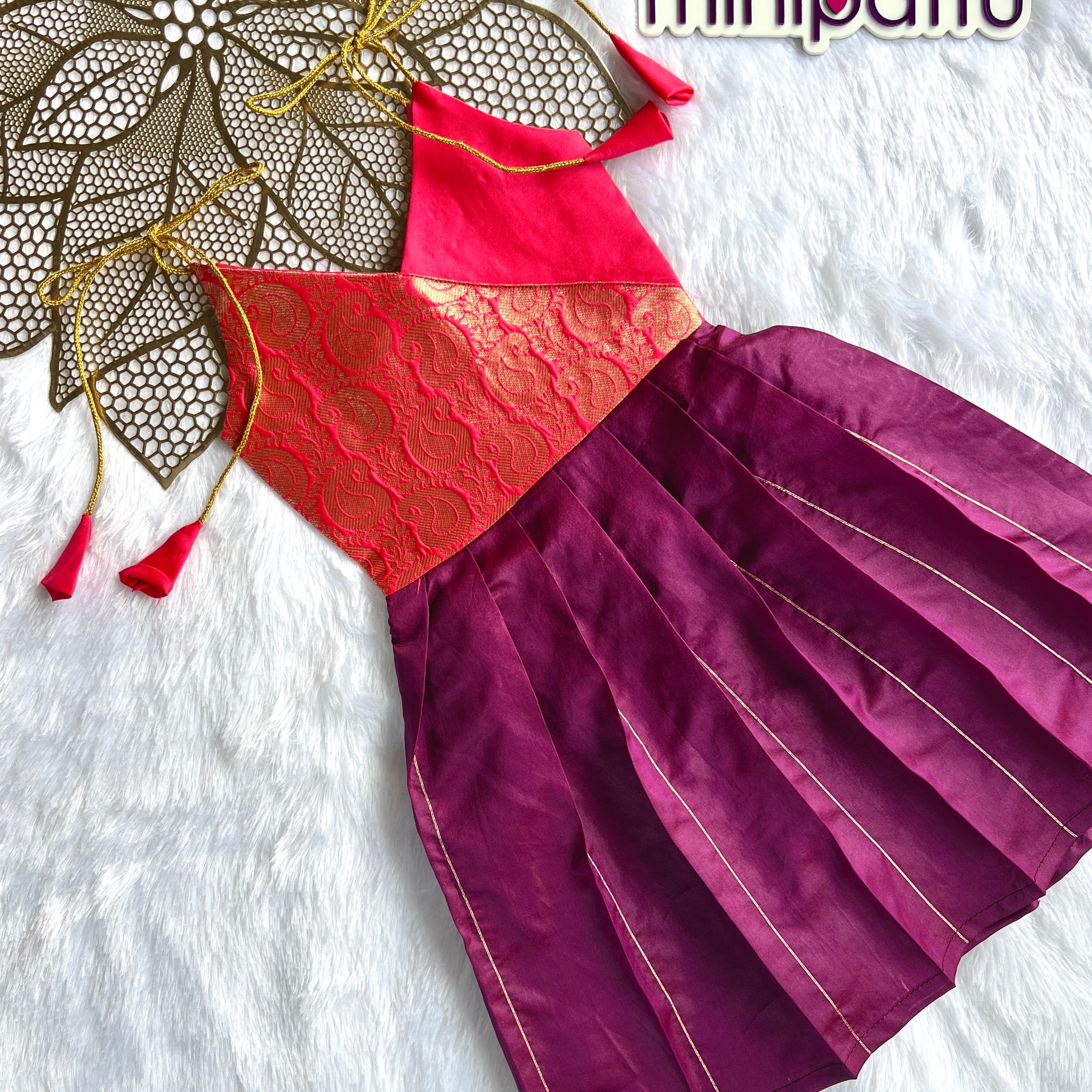 Hamsika - Pink burgundy Frock Minipattu