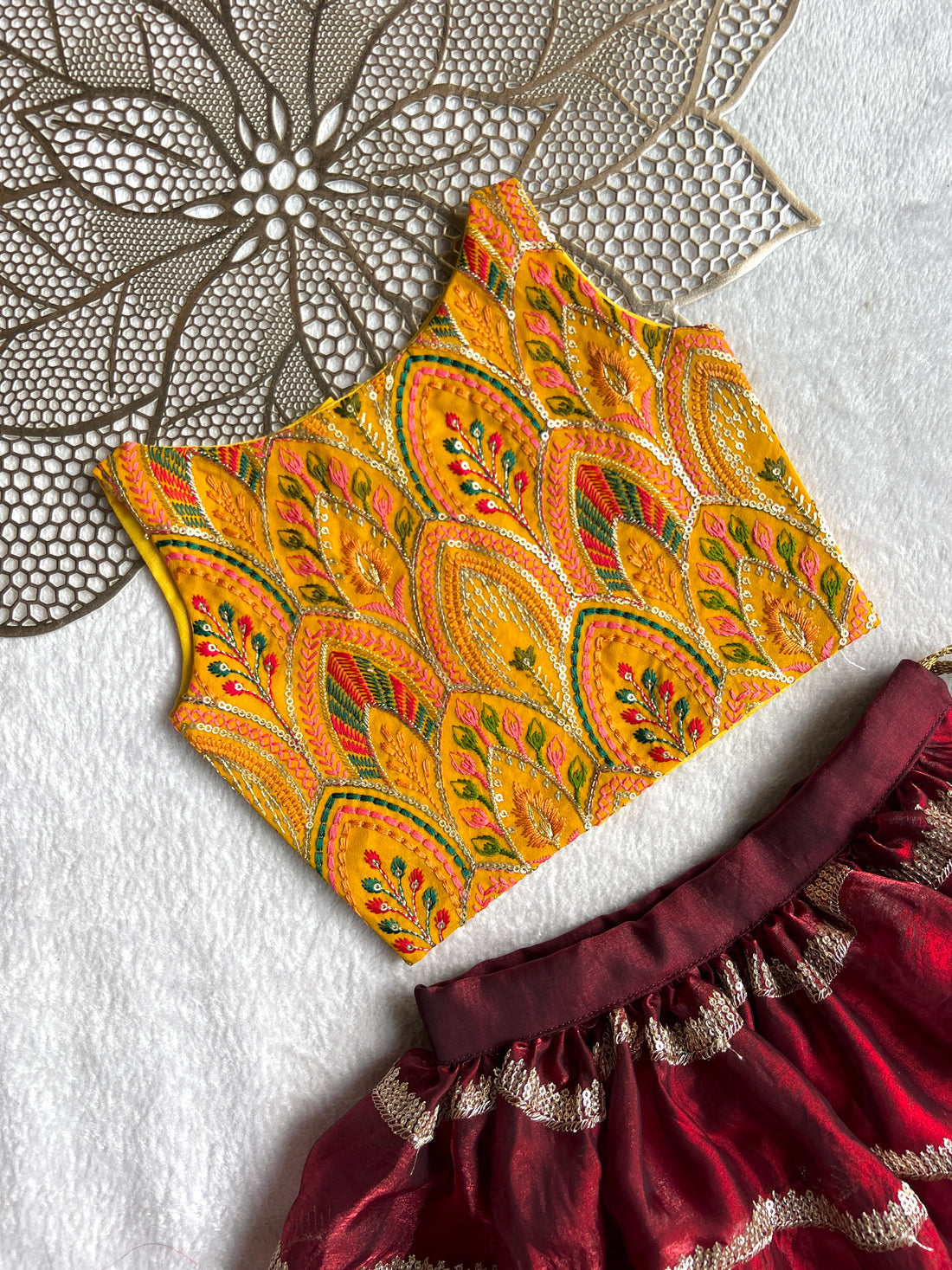 Kushi - Mustard yellow Red Designer Minipattu