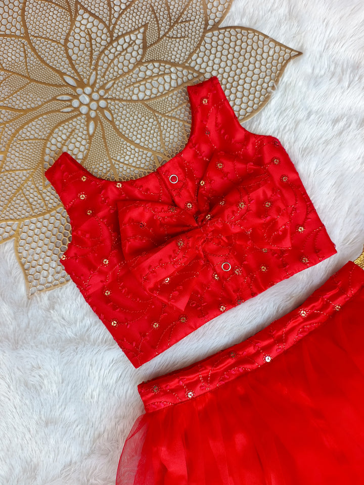 Jingle - Red Designer Embroidered Net Minipattu