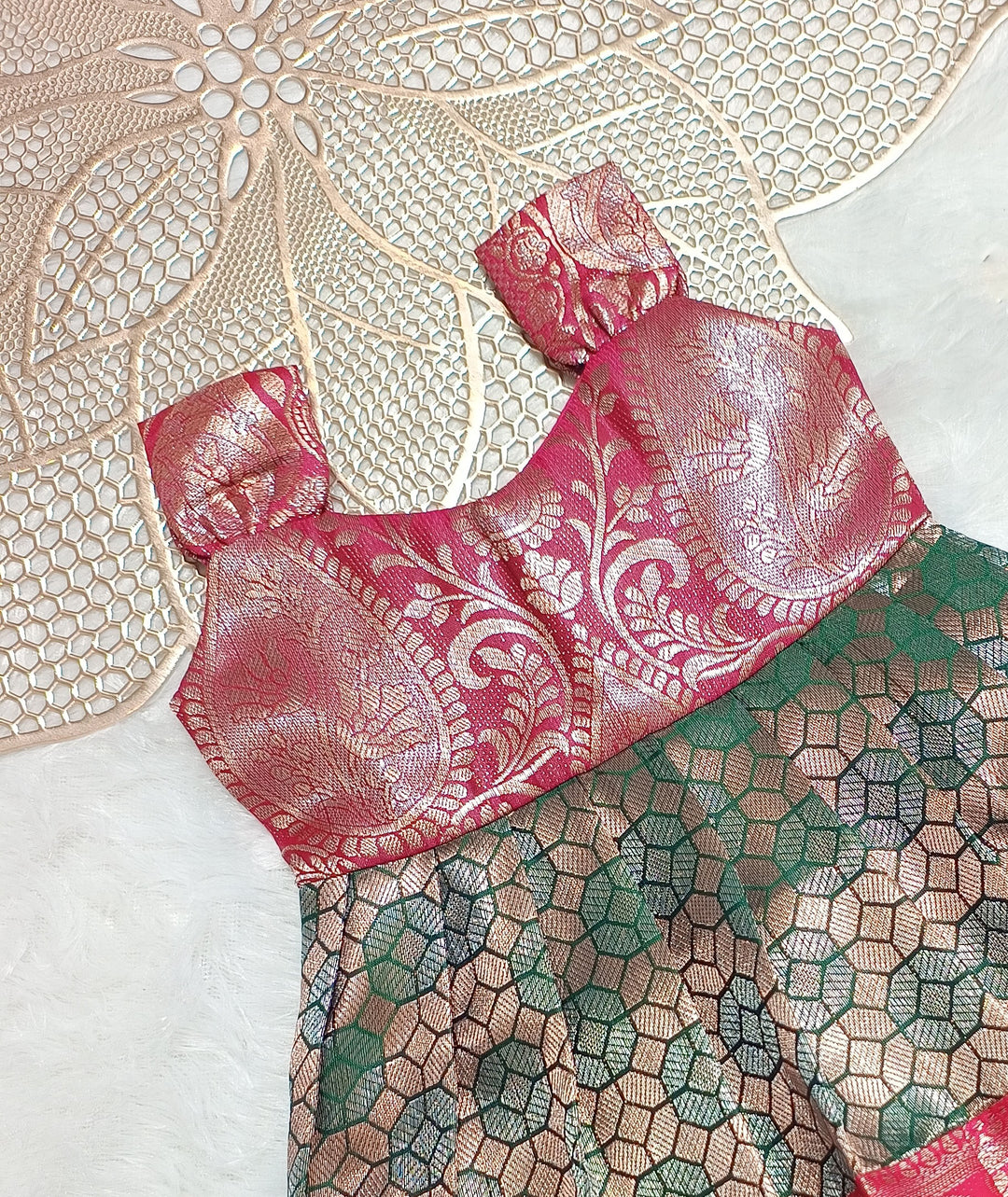 Yashu - Pink Green Frock Minipattu