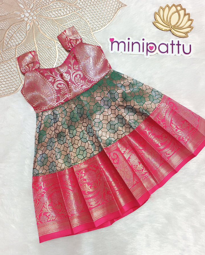 Yashu - Pink Green Frock Minipattu