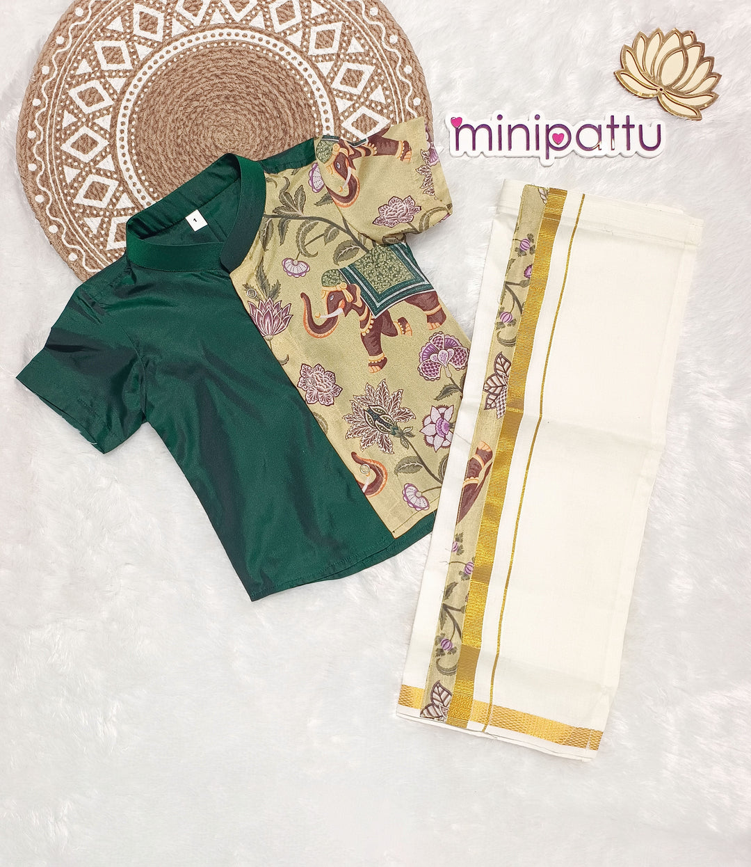 Tharun - Green Kalamkari Shirt & Dhothi Set