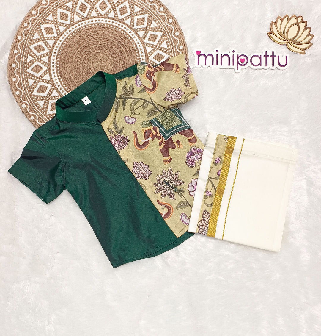 Tharun - Green Kalamkari Shirt & Dhothi Set