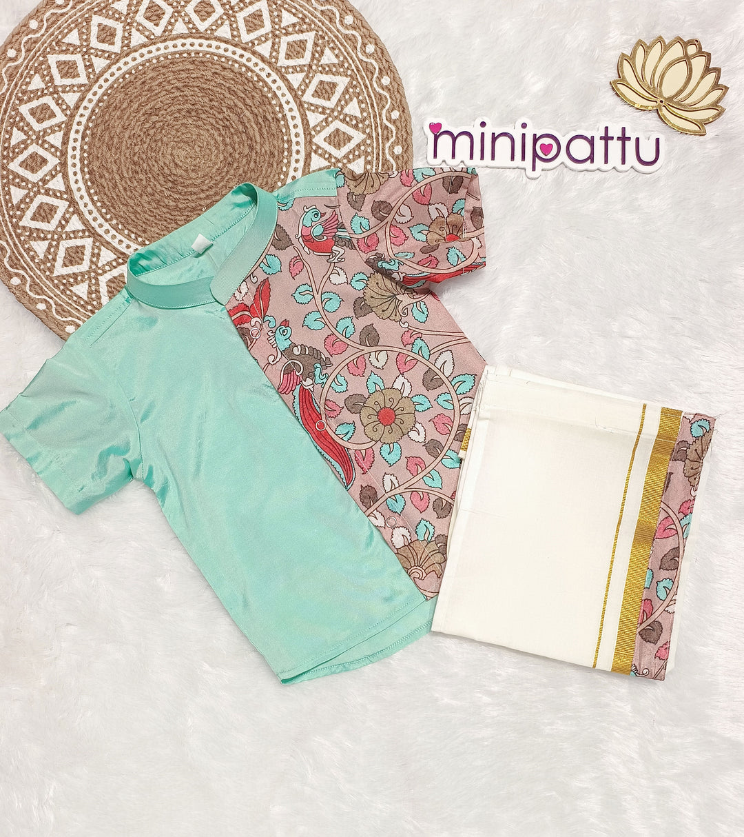 Tharun - Turquoise Blue Kalamkari Kurta Shirt & Vesti Set
