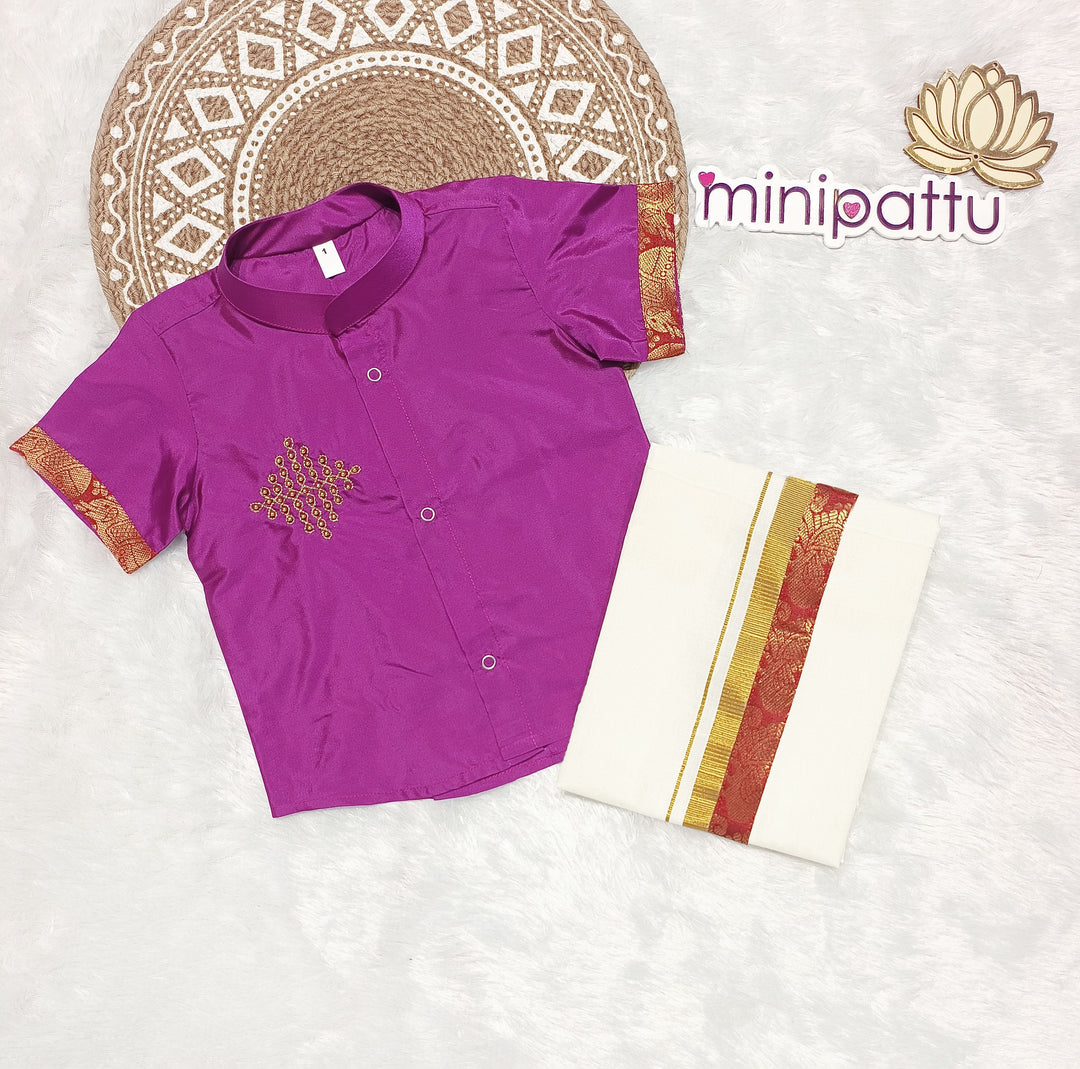 Rudhra - Magenta Shirt & Dhothi Set