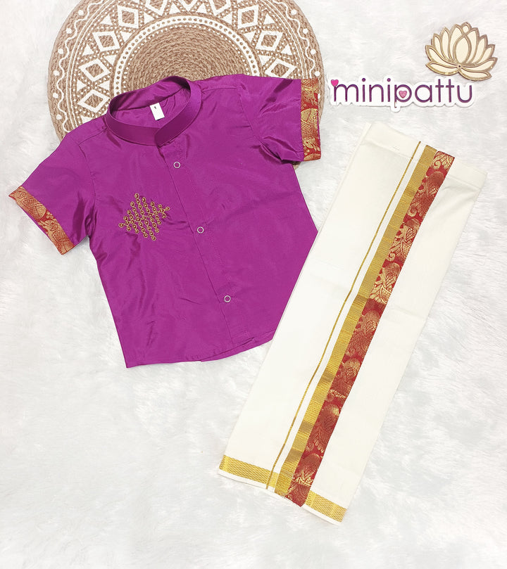 Rudhra - Magenta Shirt & Dhothi Set