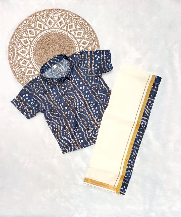 Dhruv - Navy Bandhini Shirt & Dhothi Set