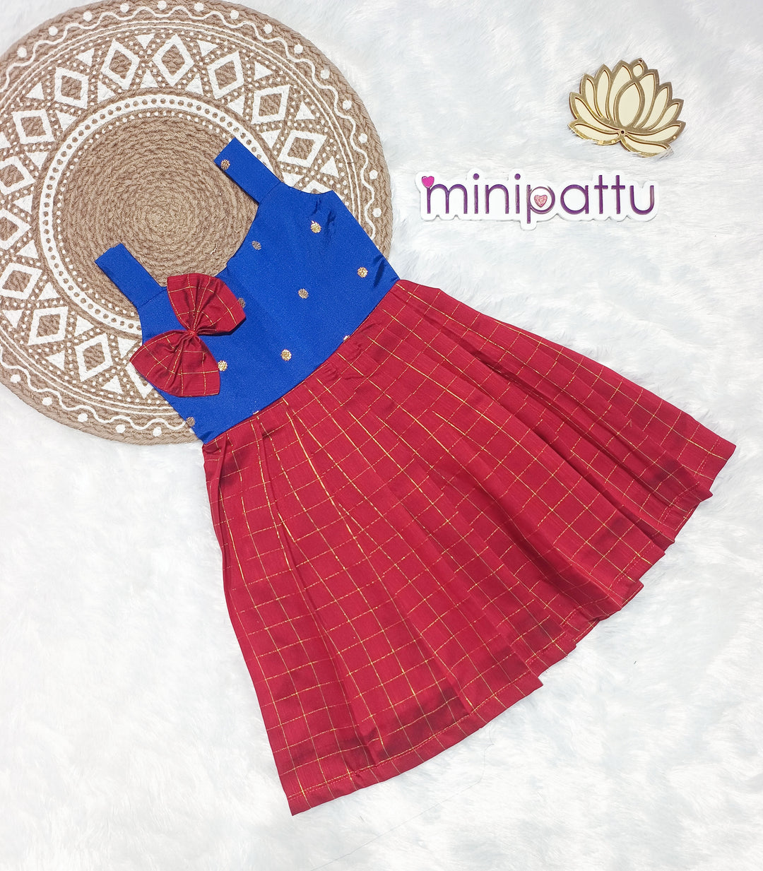 Nidhi - Blue Maroon Checks Frock Minipattu