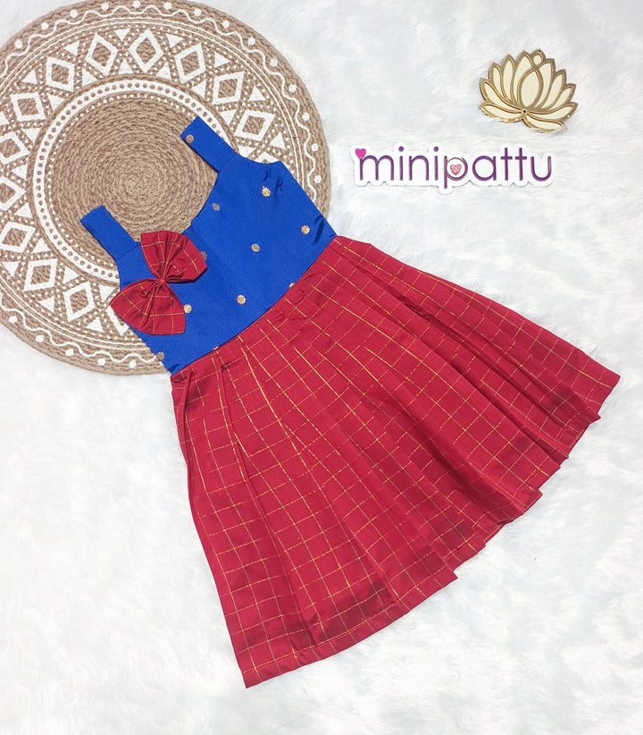 Nidhi - Blue Maroon Checks Frock Minipattu