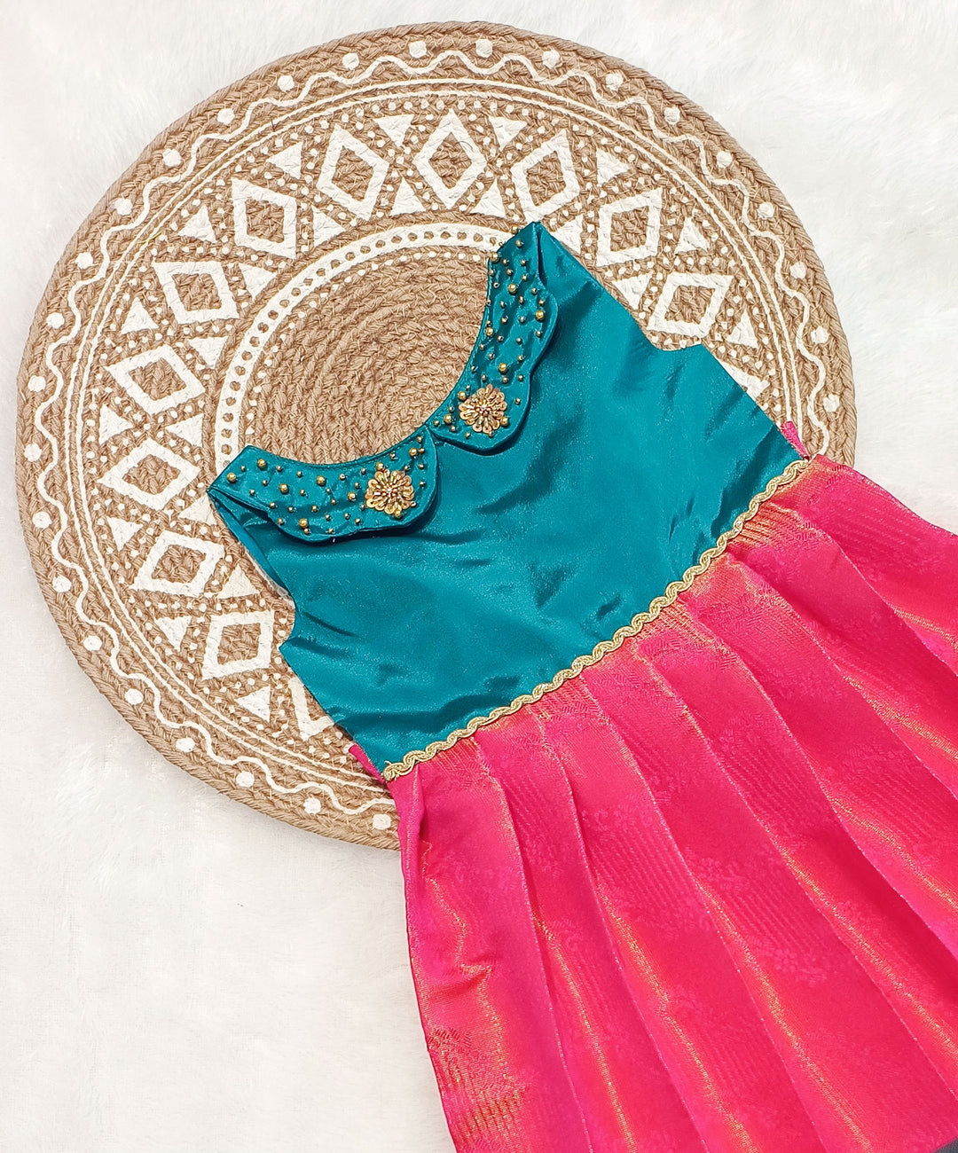 Aira - Teal Blue Pink Frock Minipattu