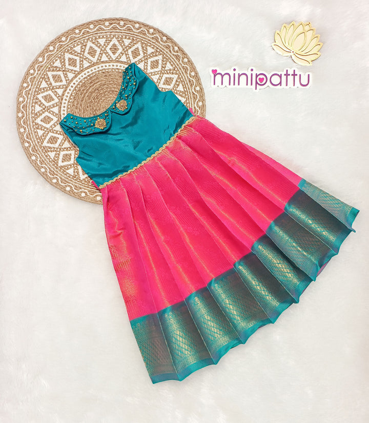 Aira - Teal Blue Pink Frock Minipattu