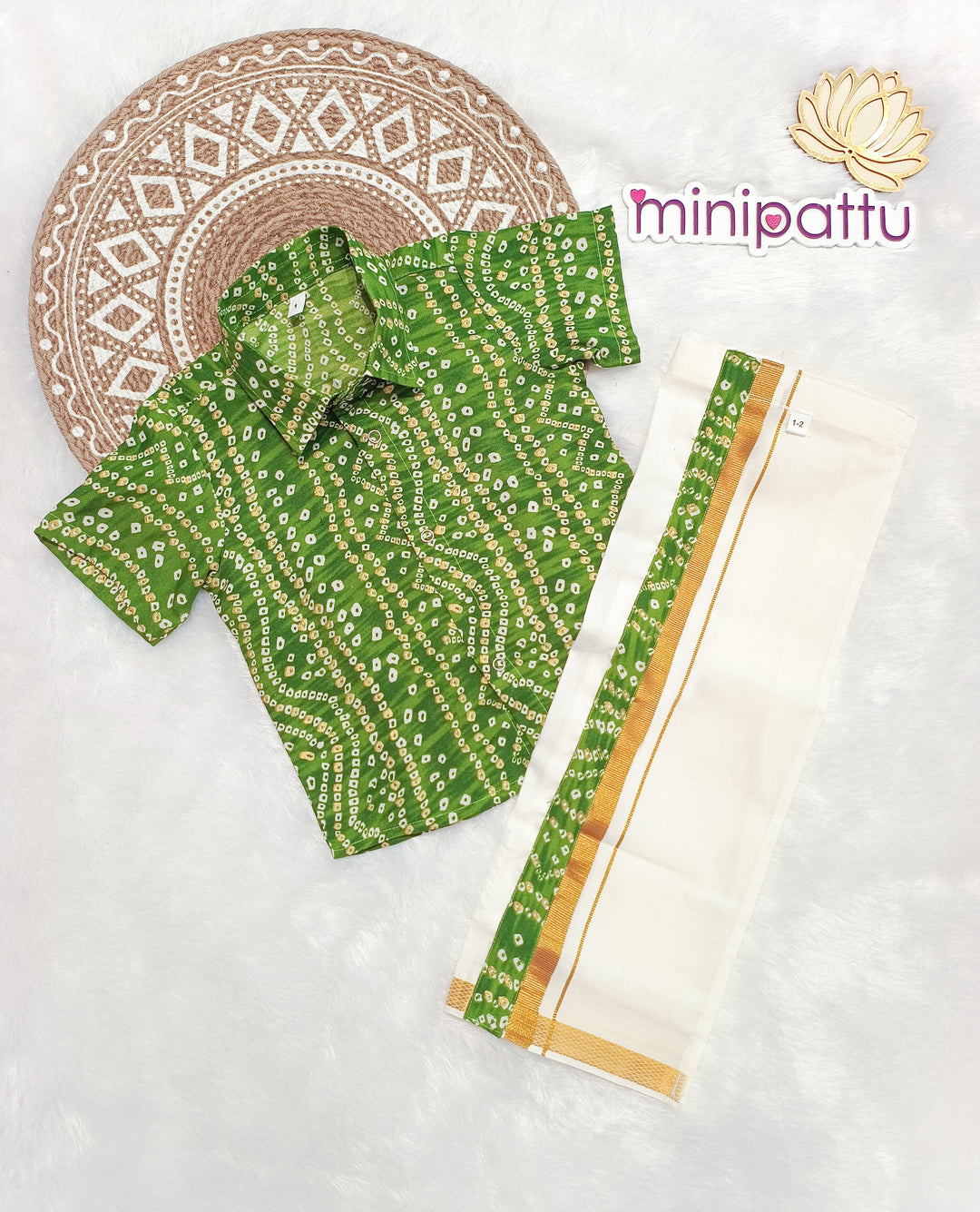 Dhruv -  Green Bandhini Shirt & Dhothi Set