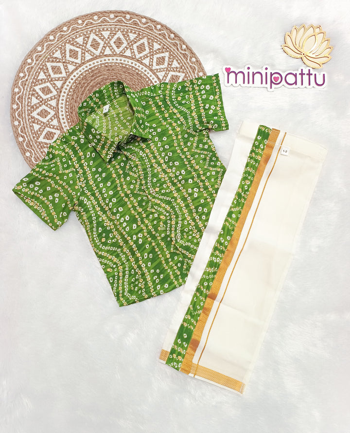 Dhruv -  Green Bandhini Shirt & Dhothi Set