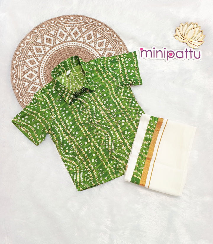 Dhruv -  Green Bandhini Shirt & Dhothi Set