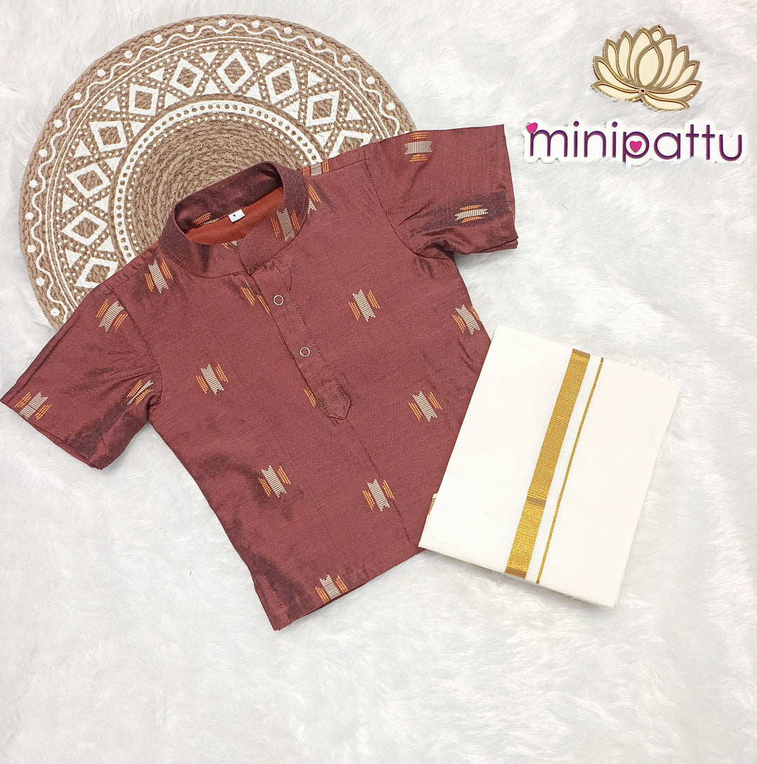 Pranav - Copper Brown Kurta Shirt & Dhothi Set