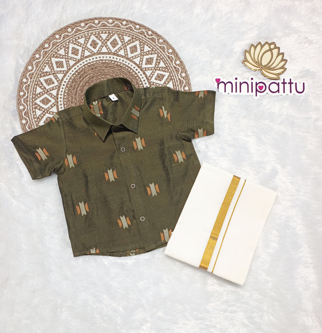 Aditya - Olive Green Shirt & Dhothi Set