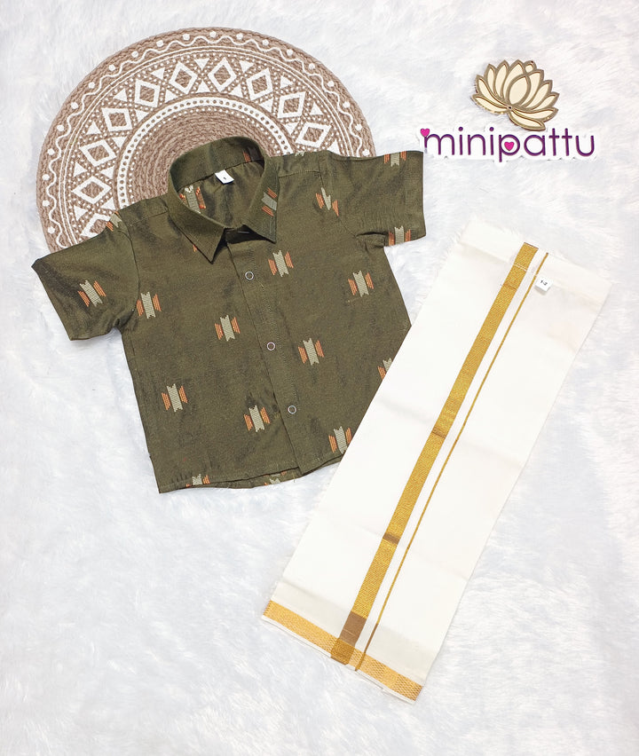 Aditya - Olive Green Shirt & Dhothi Set