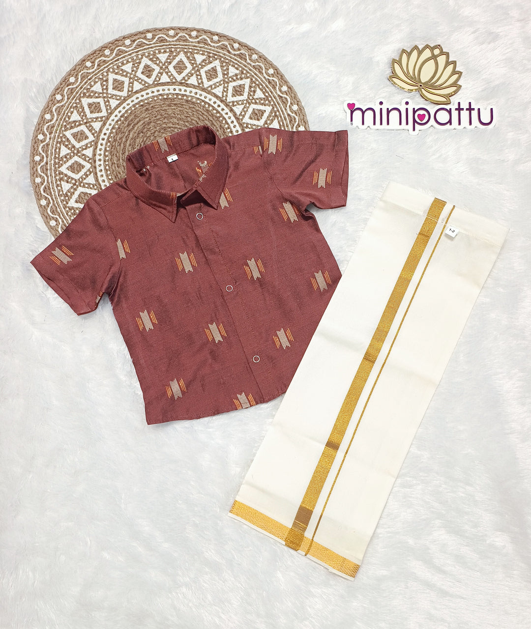 Aditya - Copper Brown Shirt & Dhothi Set