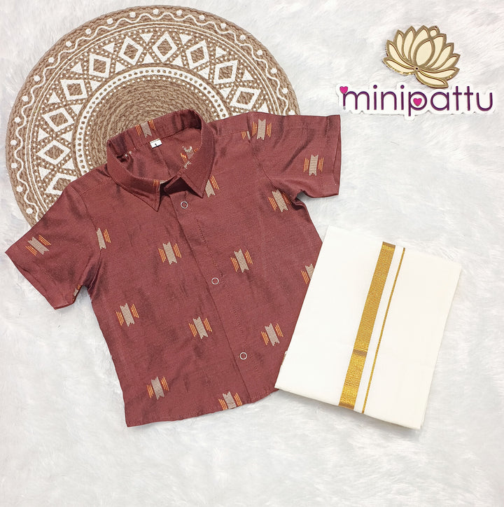Aditya - Copper Brown Shirt & Dhothi Set