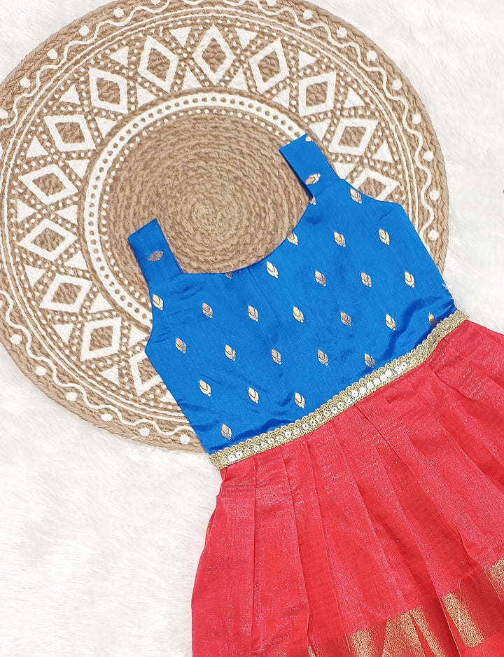 Aadhya - Blue Coral Red Frock Minipattu