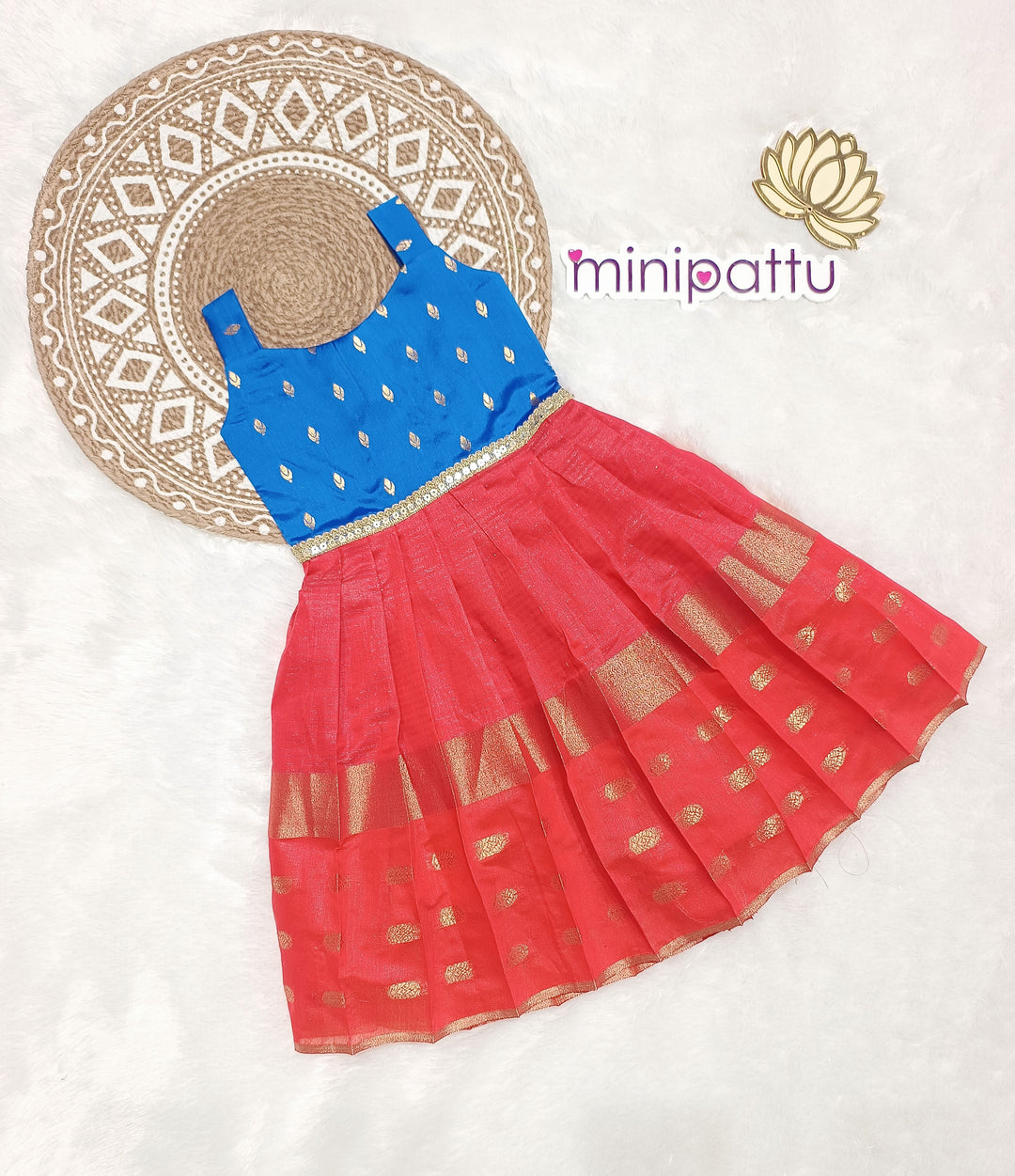 Aadhya - Blue Coral Red Frock Minipattu