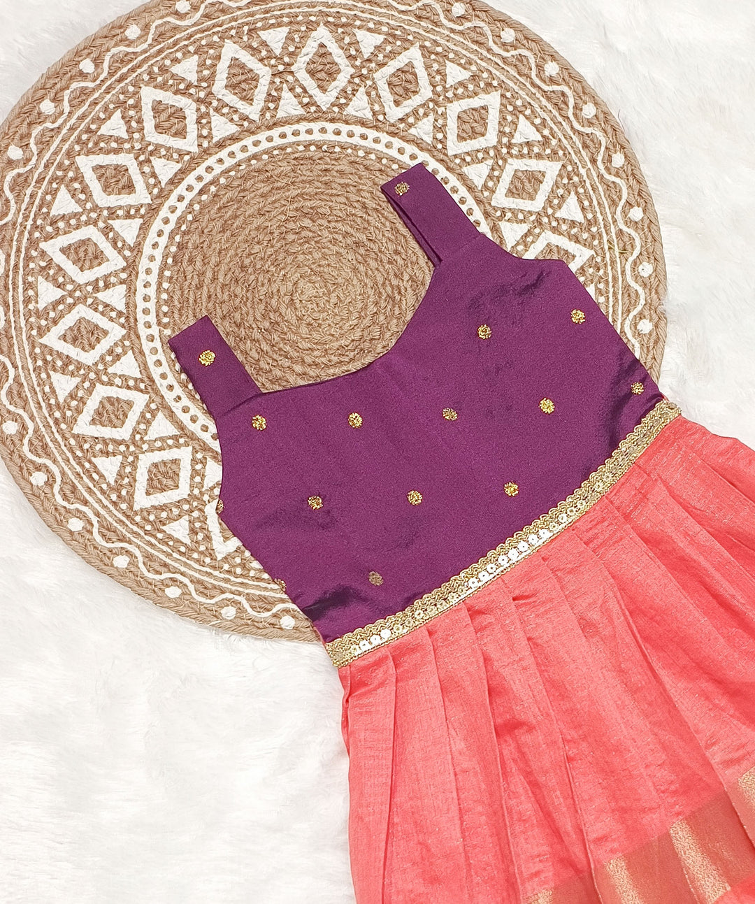 Aadhya - Purple Coral Peach Frock Minipattu