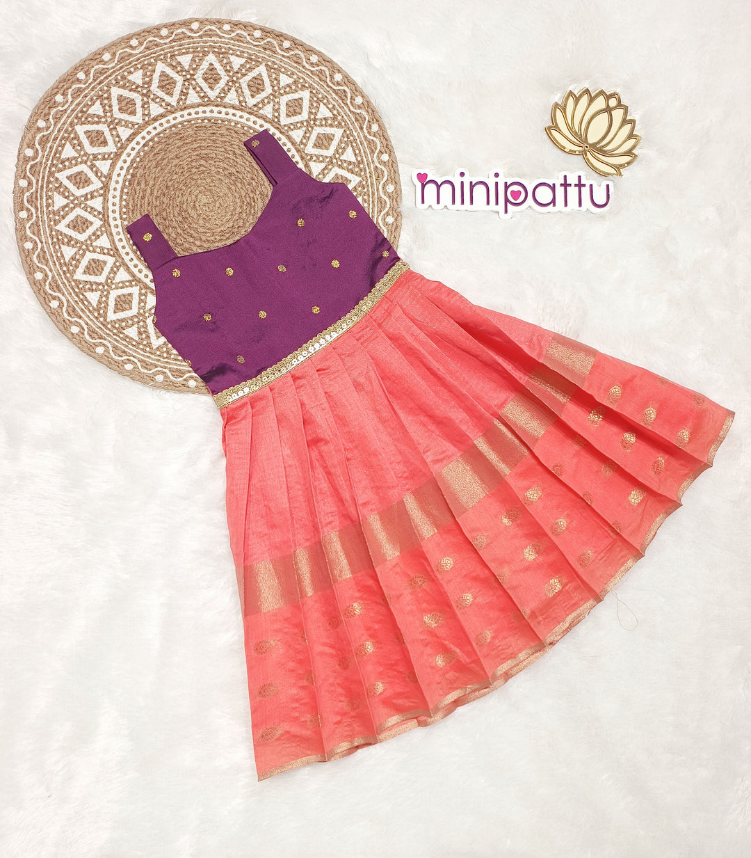 Aadhya - Purple Coral Peach Frock Minipattu
