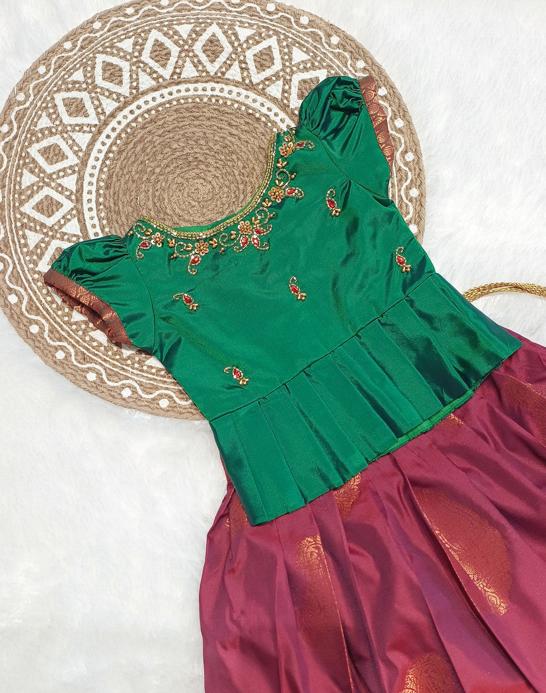 Archana - Green Burgundy Designer Minipattu