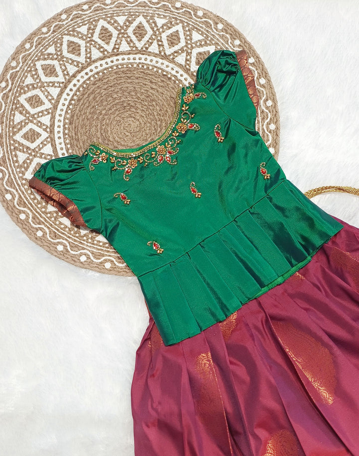 Archana - Green Burgundy Designer Minipattu
