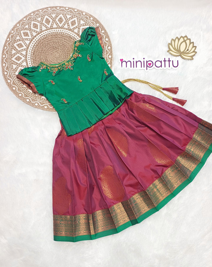 Archana - Green Burgundy Designer Minipattu