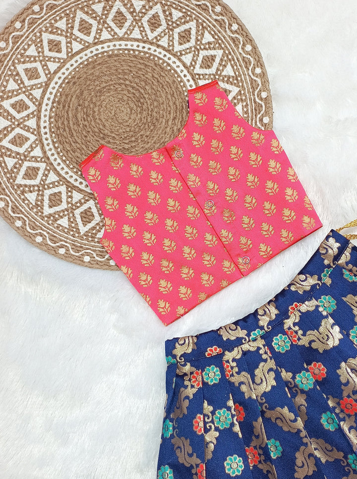 Madhu- Pink Navy Blue Designer Minipattu