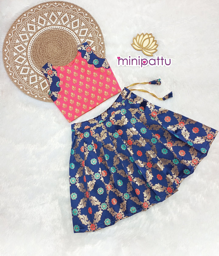 Madhu- Pink Navy Blue Designer Minipattu